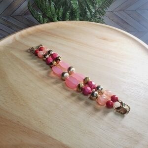 Beaded Medical ID Bracelet Pink Jeweled Beads Charms